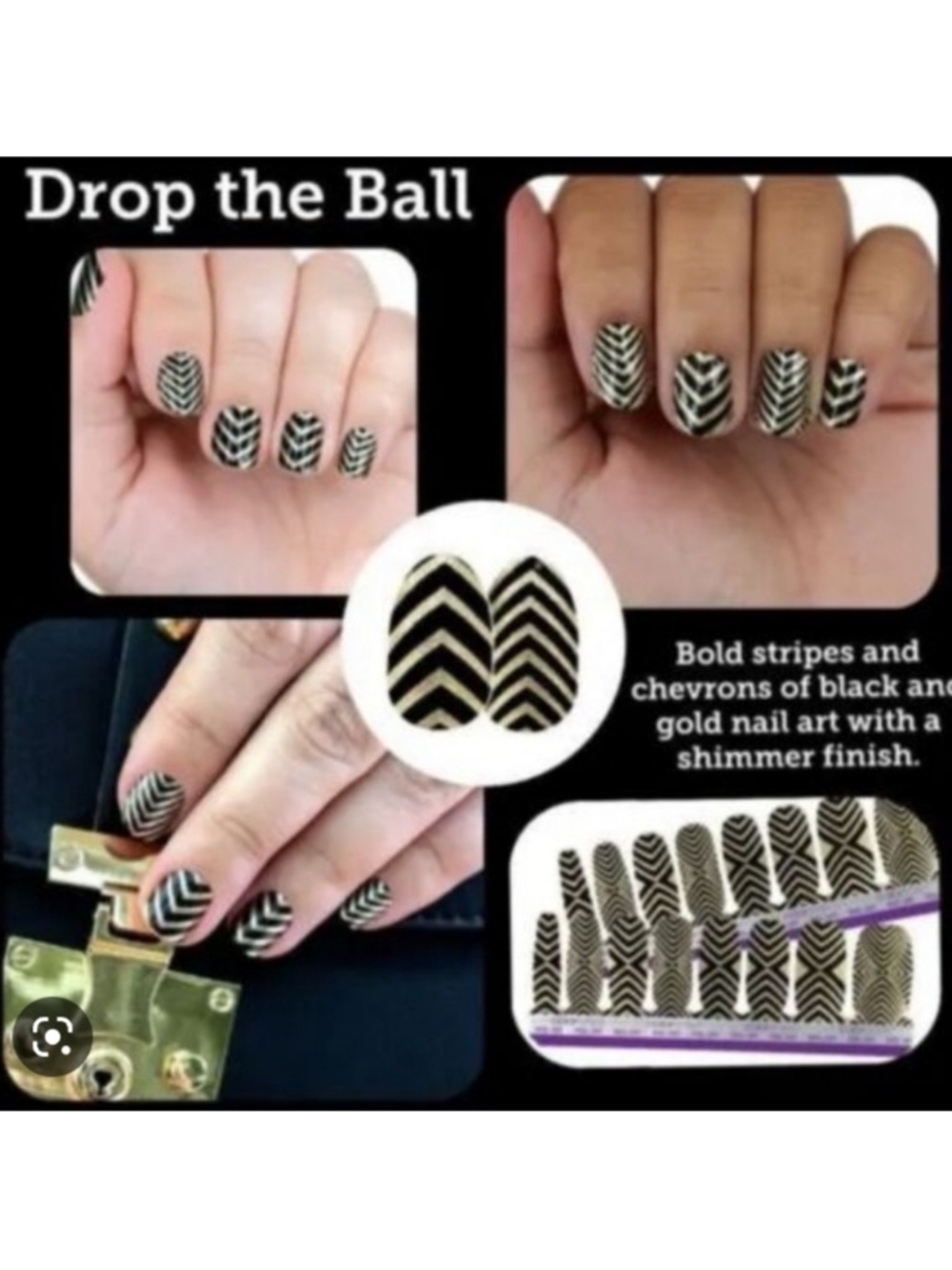 Color Street Drop The Ball Nail Polish Strips Black and
Gold Chevron Nail Wraps